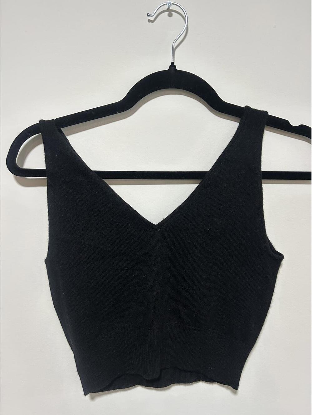 Quince XS Cashmere Cropped Black Tank